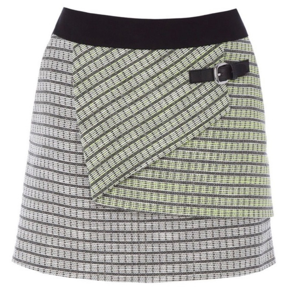 Karen Millen Mixed green Neon black white Tweed buckle overlay Mini Skirt